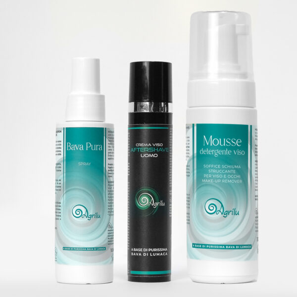 Allevamento lumache vive spurgate Chiocciole Helix Aspera Maxima vendita diretta Brescia Kit uomo - Bava + Aftershave + Mousse